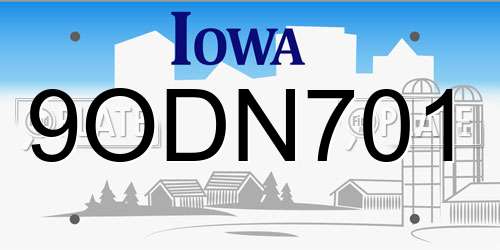 9ODN701 Iowa License Plate
