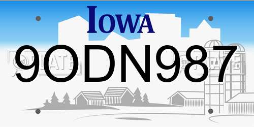 9ODN987 Iowa License Plate