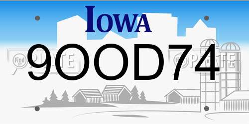 9OOD74 Iowa License Plate