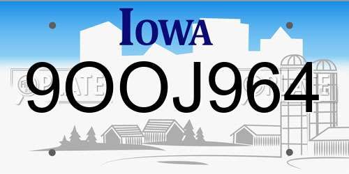 9OOJ964 Iowa License Plate