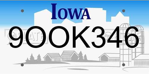 9OOK346 Iowa License Plate