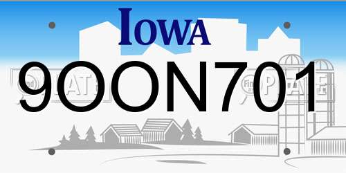 9OON701 Iowa License Plate