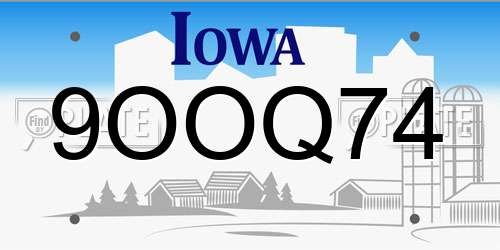 9OOQ74 Iowa License Plate