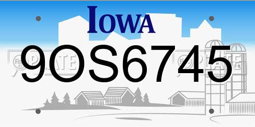 9OS6745 Iowa License Plate