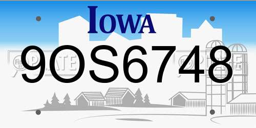 9OS6748 Iowa License Plate