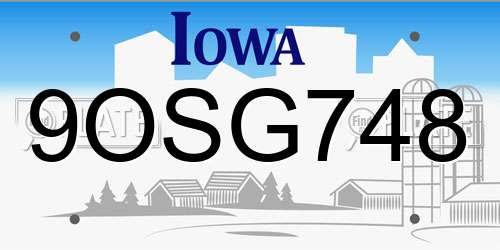 9OSG748 Iowa License Plate