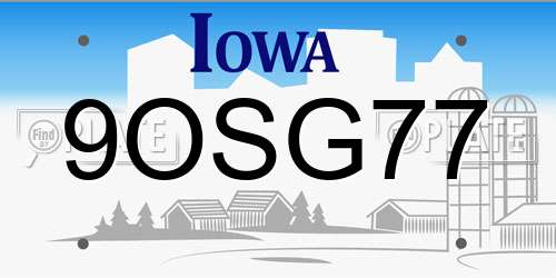 9OSG77 Iowa License Plate