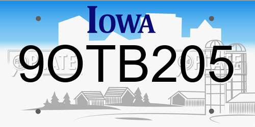 9OTB205 Iowa License Plate