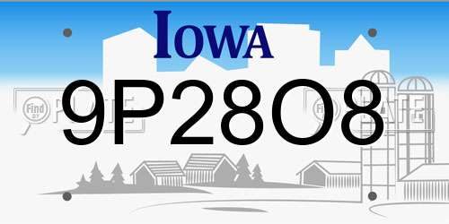 9P28O8 Iowa License Plate