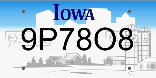 9P78O8 Iowa License Plate
