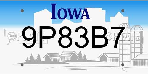 9P83B7 Iowa License Plate