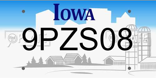 9PZS08 Iowa License Plate