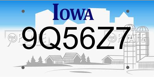 9Q56Z7 Iowa License Plate