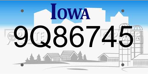 9Q86745 Iowa License Plate