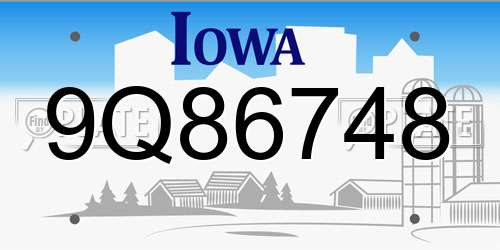 9Q86748 Iowa License Plate