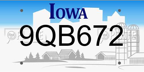 9QB672 Iowa License Plate