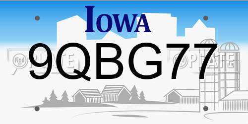 9QBG77 Iowa License Plate