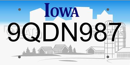 9QDN987 Iowa License Plate