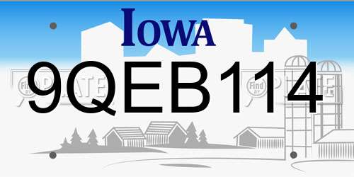9QEB114 Iowa License Plate