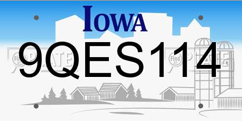9QES114 Iowa License Plate