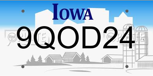 9QOD24 Iowa License Plate