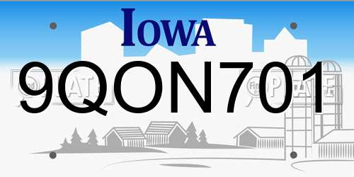 9QON701 Iowa License Plate