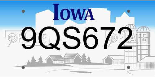 9QS672 Iowa License Plate