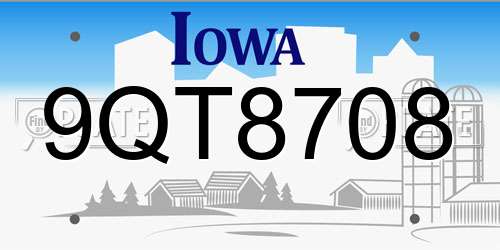 9QT8708 Iowa License Plate