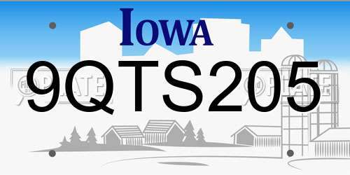 9QTS205 Iowa License Plate