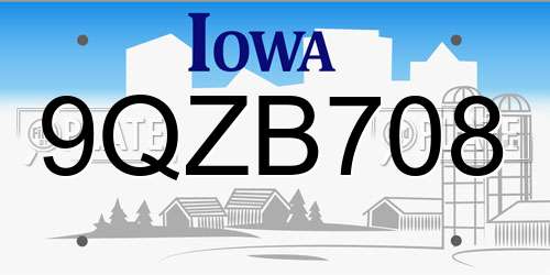 9QZB708 Iowa License Plate