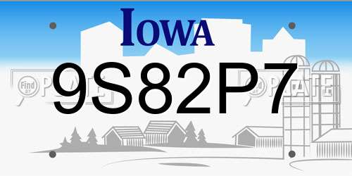 9S82P7 Iowa License Plate