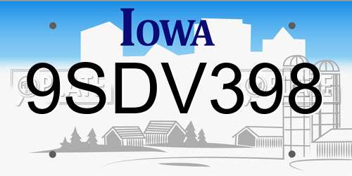 9SDV398 Iowa License Plate