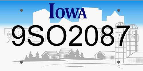 9SO2087 Iowa License Plate
