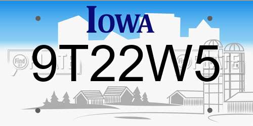 9T22W5 Iowa License Plate
