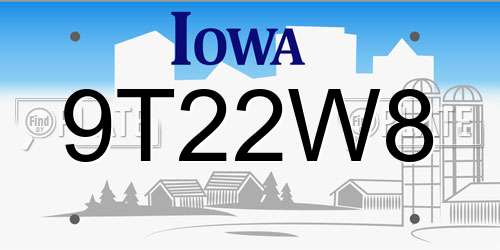 9T22W8 Iowa License Plate
