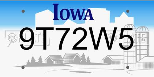 9T72W5 Iowa License Plate