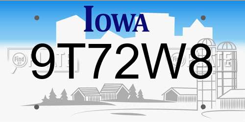 9T72W8 Iowa License Plate
