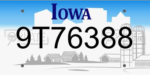 9T76388 Iowa License Plate