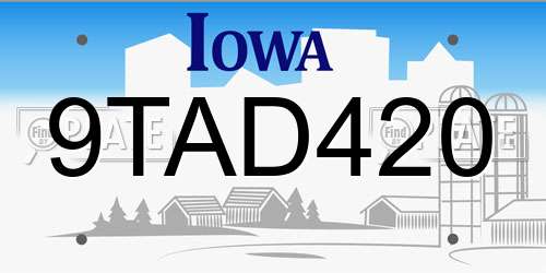 9TAD420 Iowa License Plate