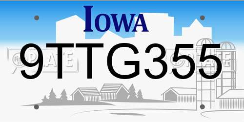 9TTG355 Iowa License Plate