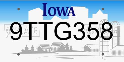 9TTG358 Iowa License Plate