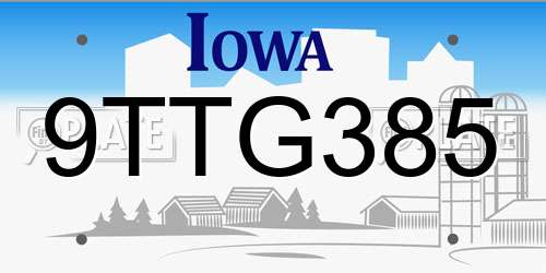 9TTG385 Iowa License Plate
