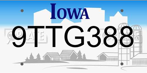 9TTG388 Iowa License Plate
