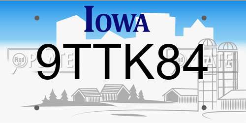 9TTK84 Iowa License Plate