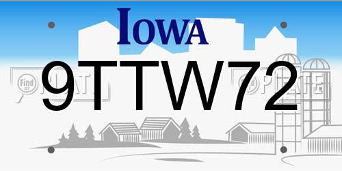 9TTW72 Iowa License Plate