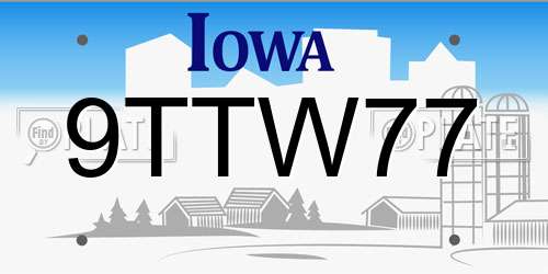 9TTW77 Iowa License Plate