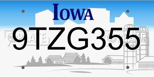 9TZG355 Iowa License Plate