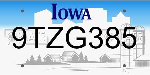 9TZG385 Iowa License Plate