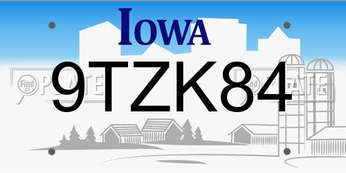 9TZK84 Iowa License Plate