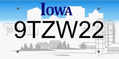 9TZW22 Iowa License Plate